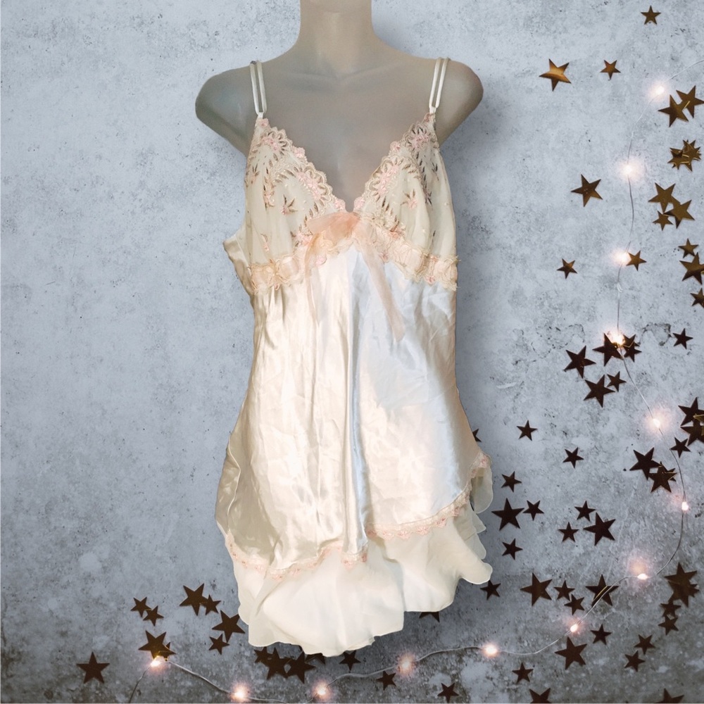 Vintage DELICATES Peach Asymmetrical Satin Slip Dress Sz M